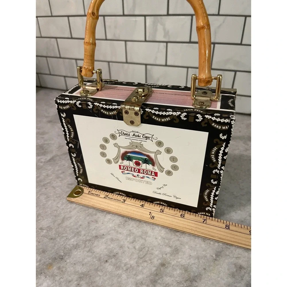 Romeo Roma Cigar Purse Womens OS Yellow Hula Girl Bamboo Handle Box Bag Aloha